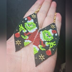 Handmade Beaded Christmas Grinch Earrings